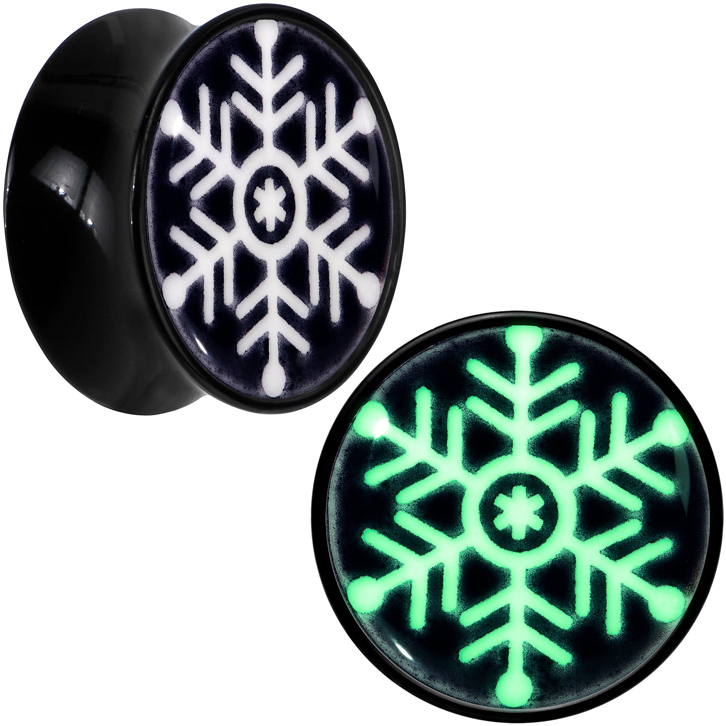 Glow in the Dark Holiday Snowflake Black Acrylic Saddle Plug Set by Onyx O