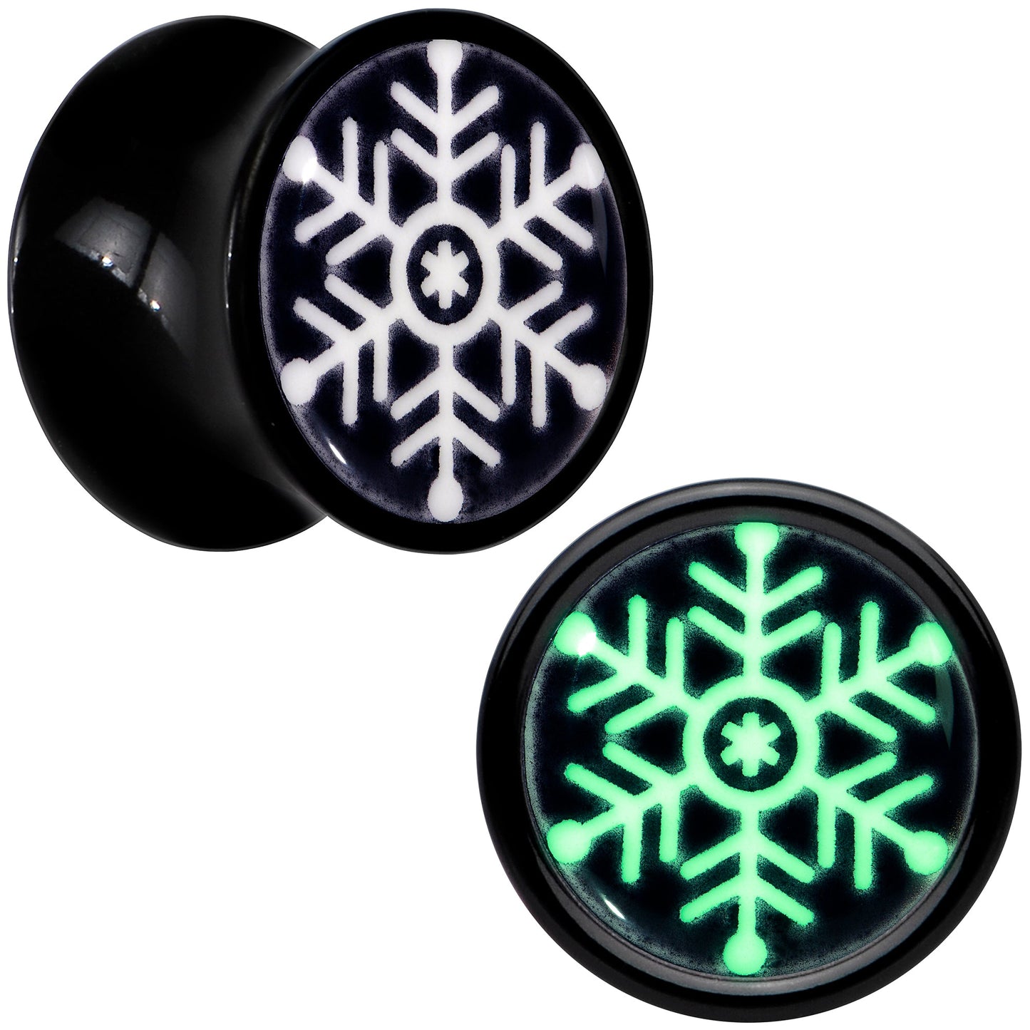 Glow in the Dark Holiday Snowflake Black Acrylic Saddle Plug Set by Onyx O