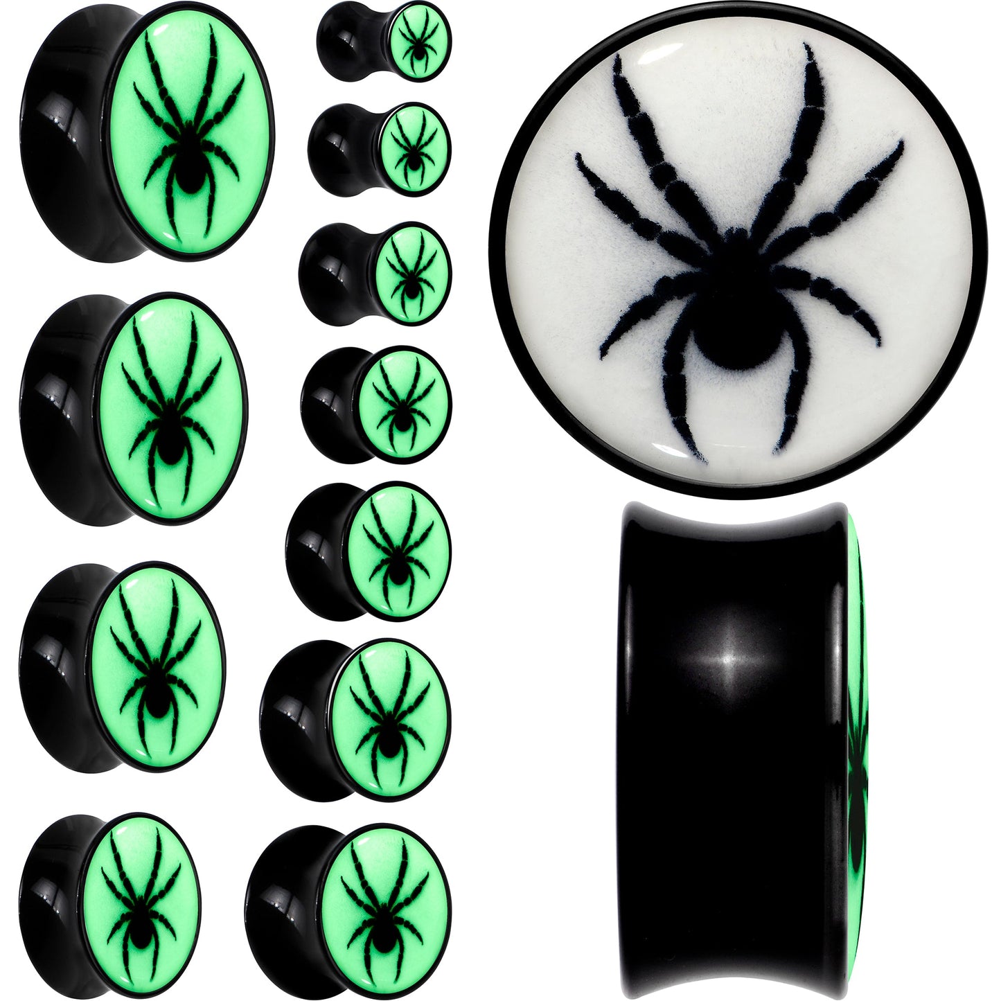 Black Acrylic Widow Spider Glow in the Dark Double Flare Plug Set by Onyx O