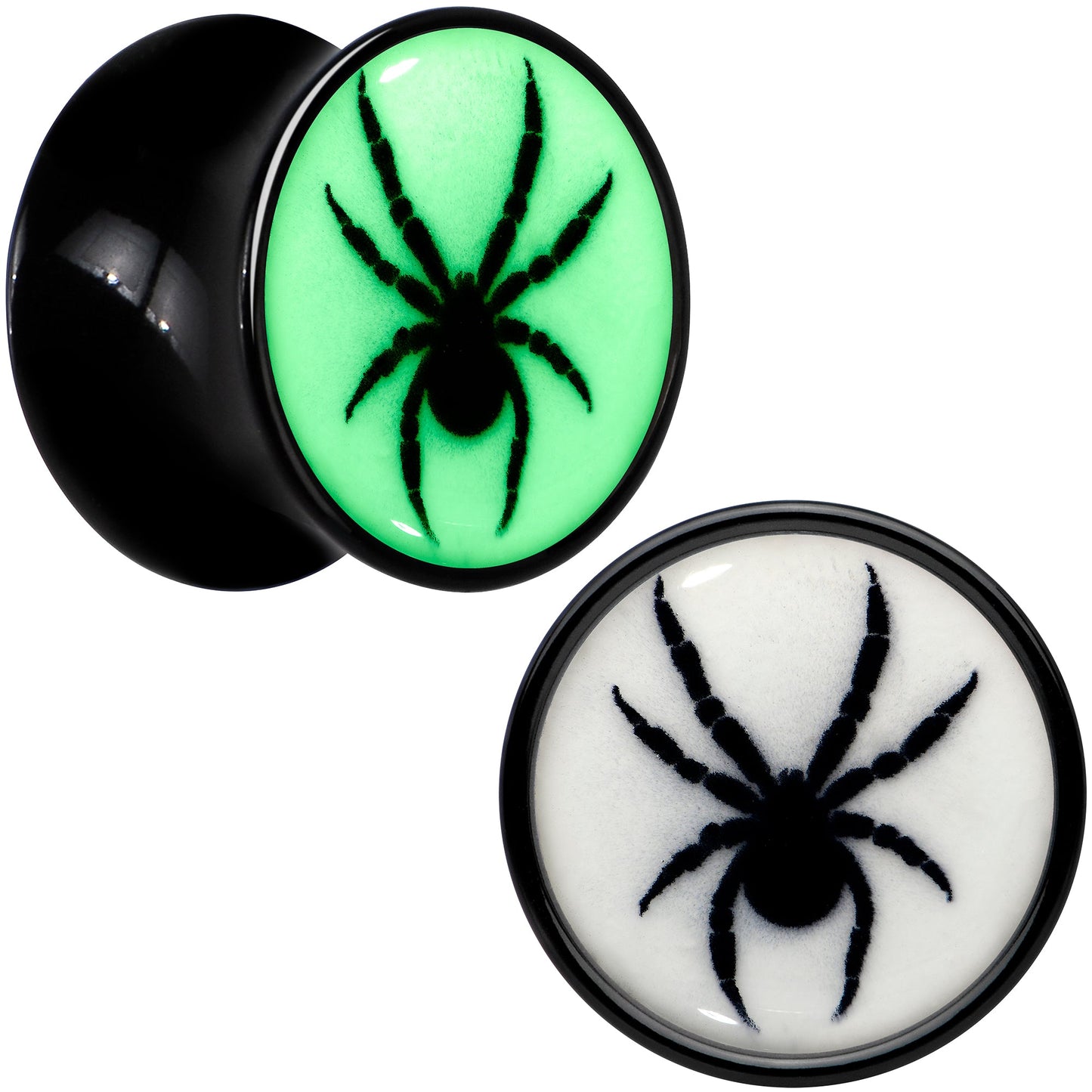 Black Acrylic Widow Spider Glow in the Dark Double Flare Plug Set by Onyx O
