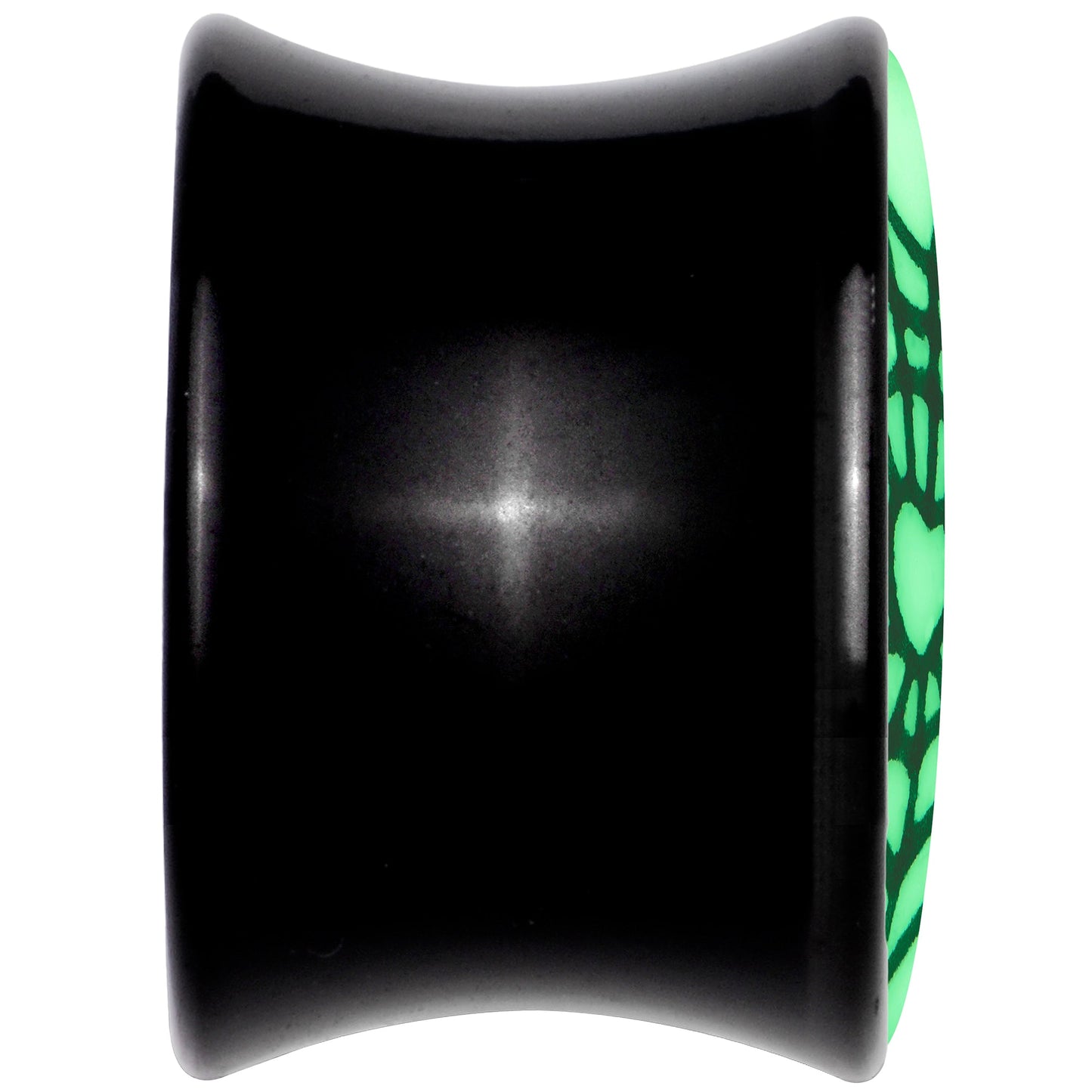 Black Acrylic Heart Spider Web Glow in the Dark Double Flare Plug Set by Onyx O