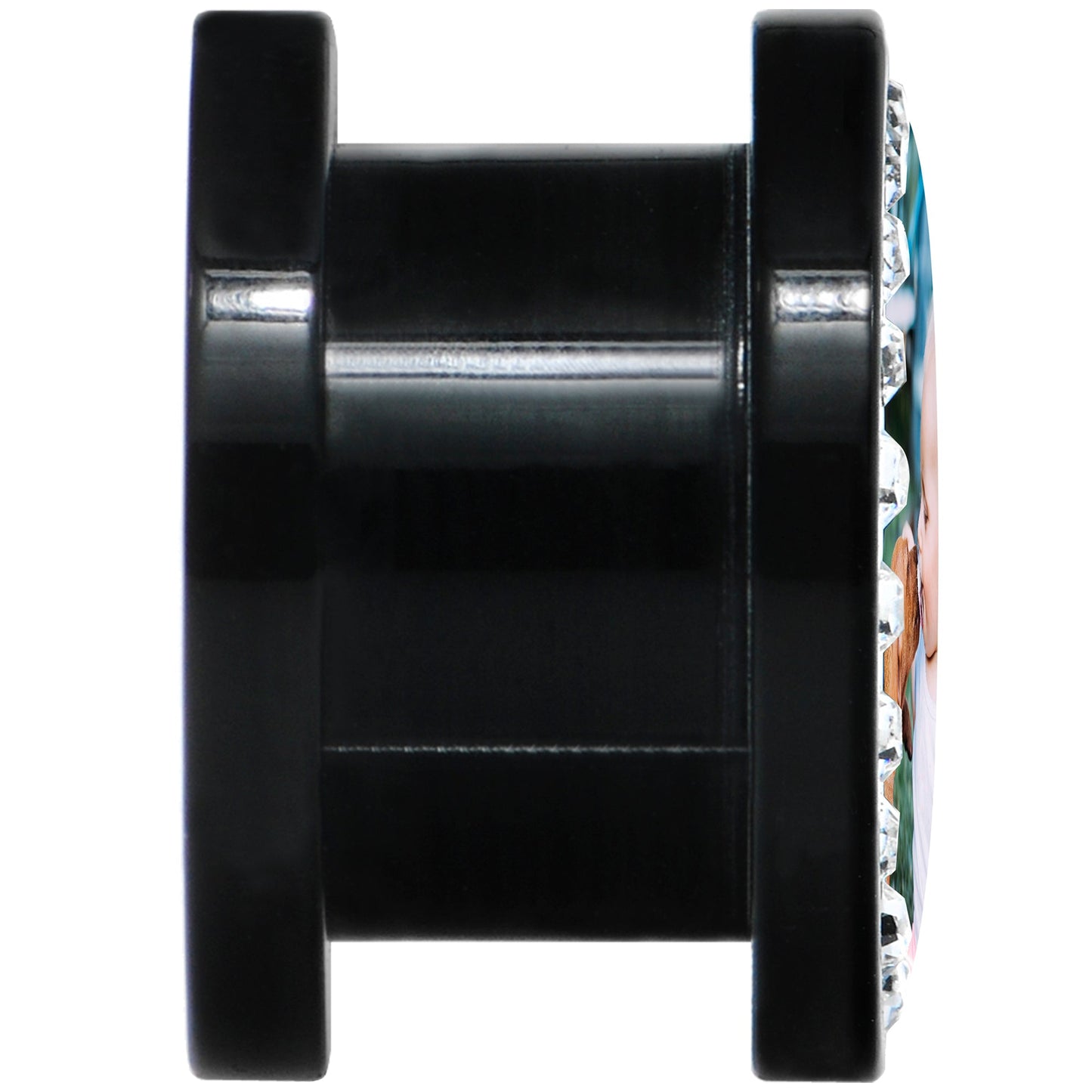 Black Acrylic Custom Photo Gem Screw Fit Plug - buy 2 for a pair