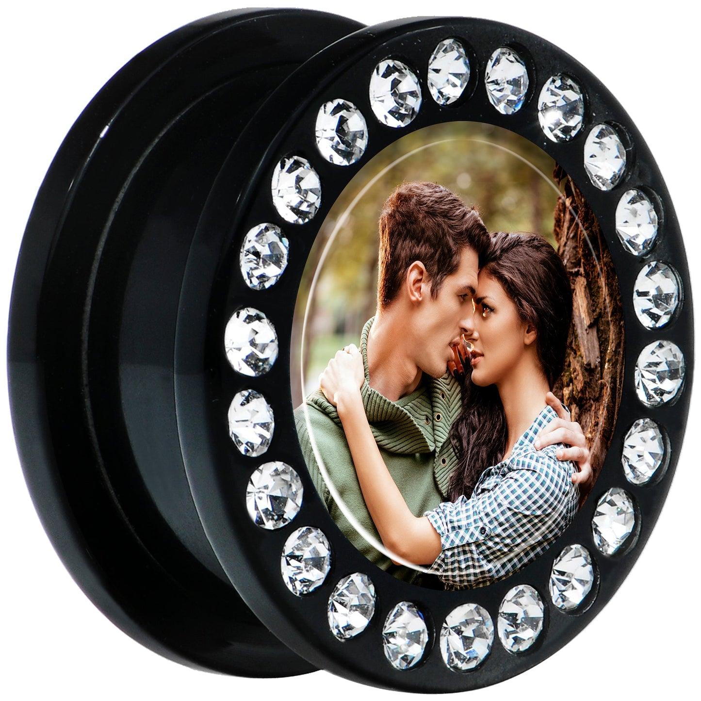 Black Acrylic Custom Photo Gem Screw Fit Plug - buy 2 for a pair