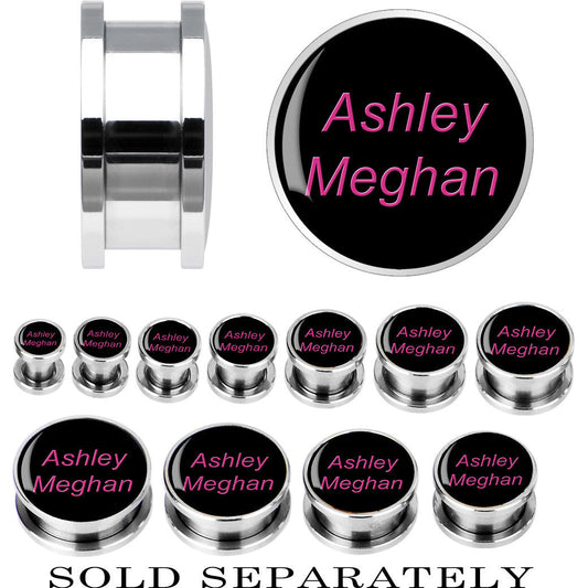 Custom No.1 Black Pink Steel Screw Fit Personalized Plug - buy 2 for a pair