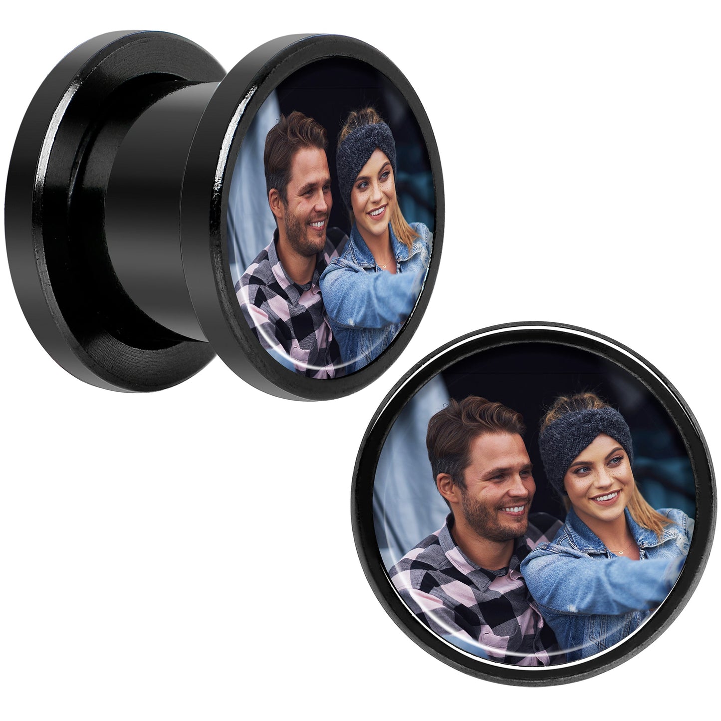 Anodized Black Titanium Custom Photo Screw Fit Plug - buy 2 for a pair