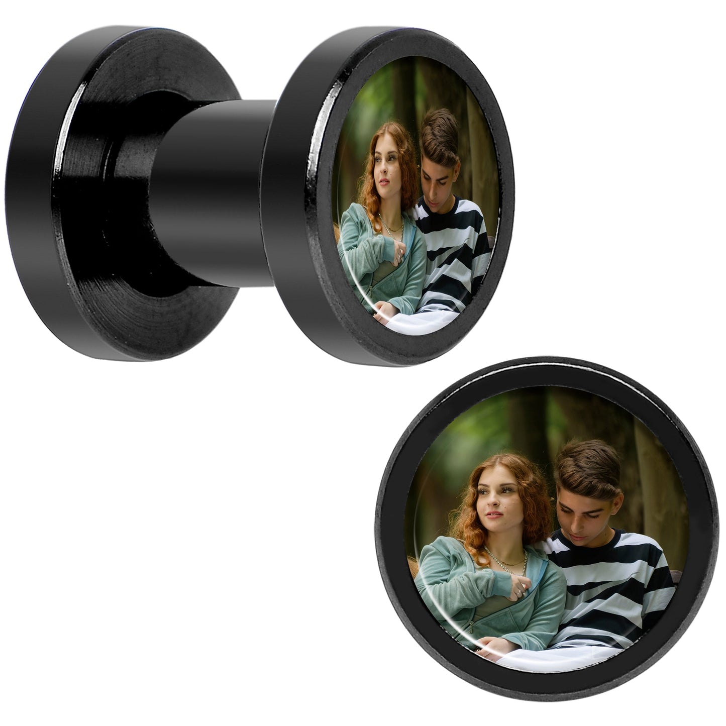 Anodized Black Titanium Custom Photo Screw Fit Plug - buy 2 for a pair