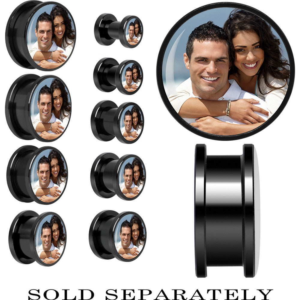 Anodized Black Titanium Custom Photo Screw Fit Plug - buy 2 for a pair