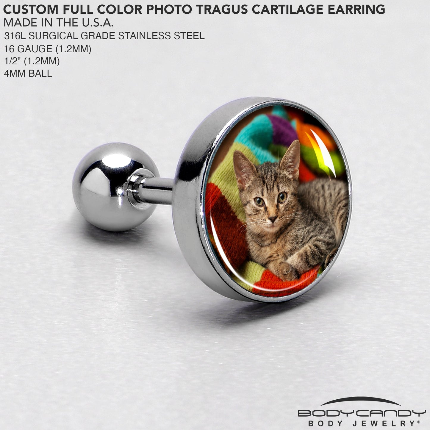 Custom Full Color Photo Tragus Cartilage Earring