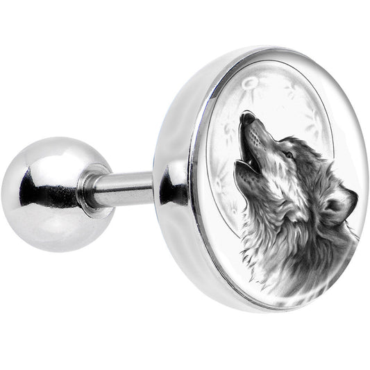 16G Black and White Howling Wolf Tragus Cartilage Earring
