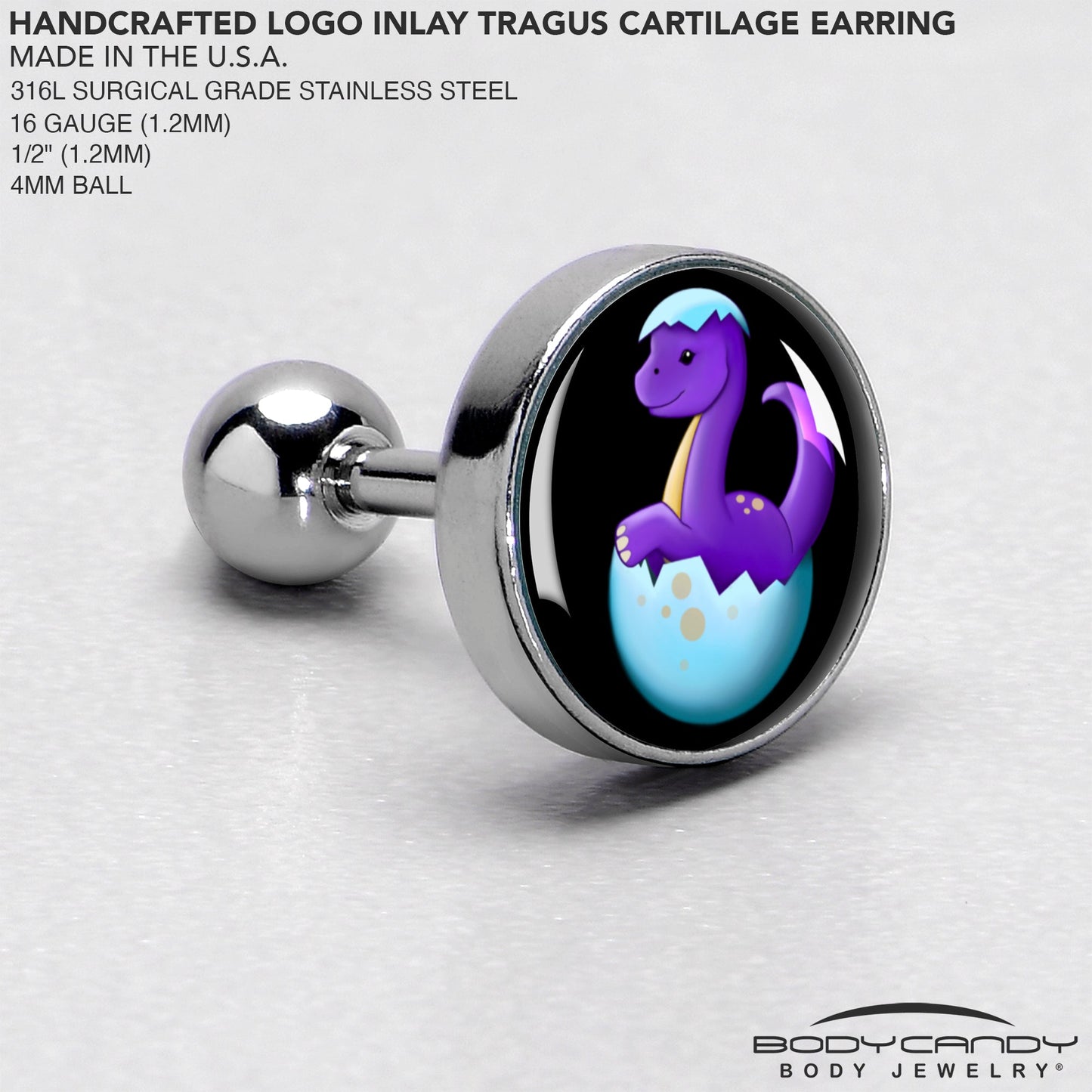 16G 1/4 Baby Dinosaur Cartilage Tragus Earring by Onyx O