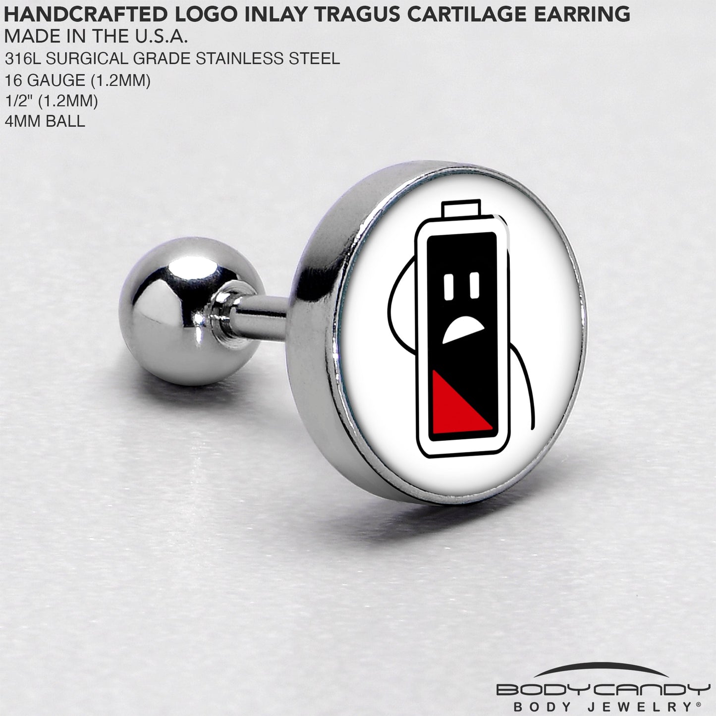 16G 1/4 Battery Empty Cartilage Tragus Earring by Onyx O