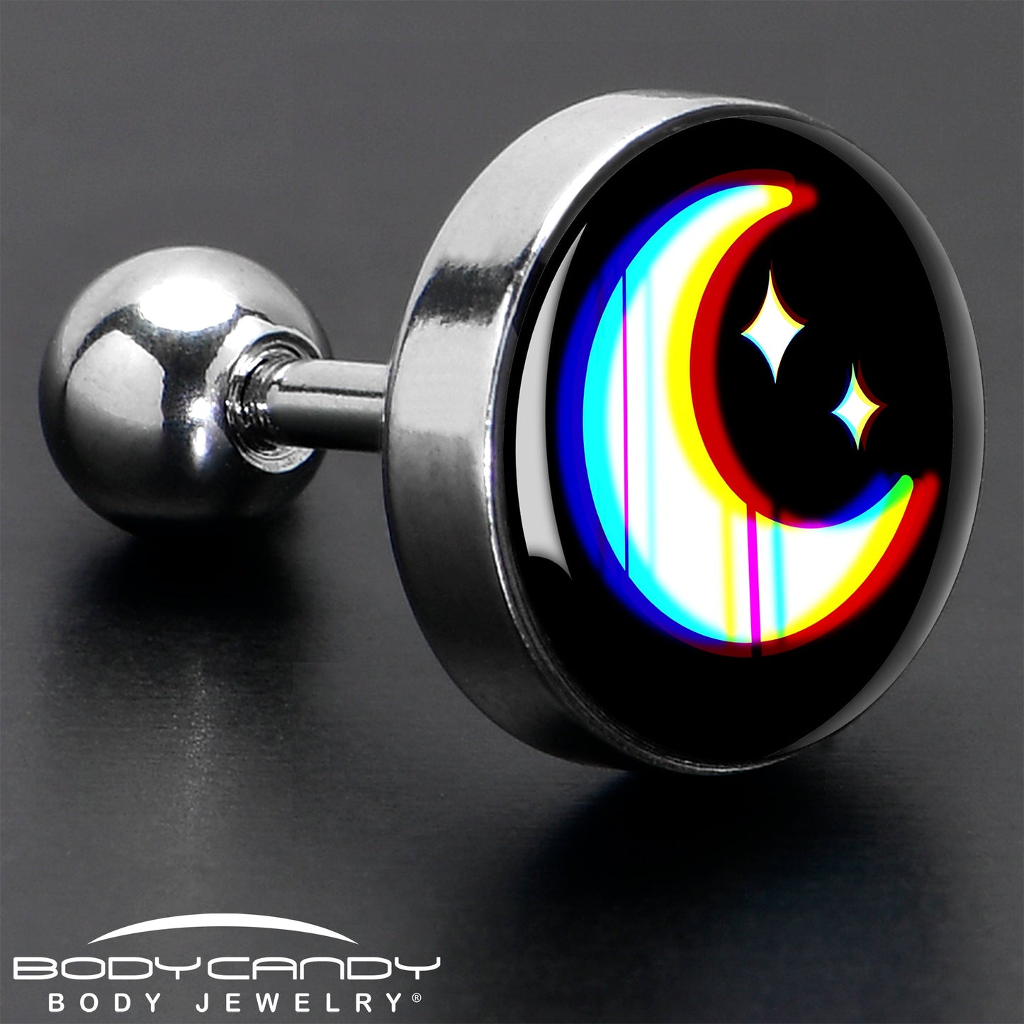 16G 1/4 Chromatic Moon Tragus Cartilage Earring by Onyx O