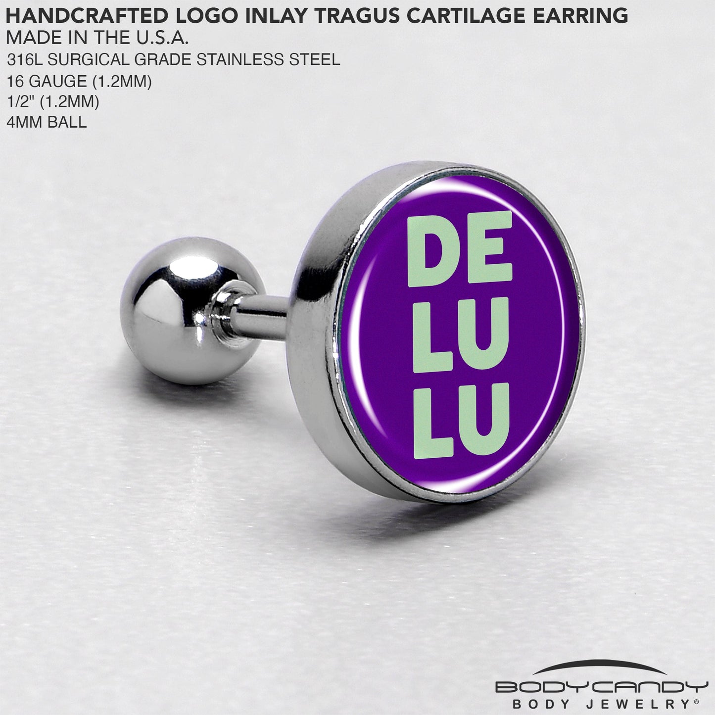 16G 1/4 Word DELULU Tragus Cartilage Earring by Onyx O