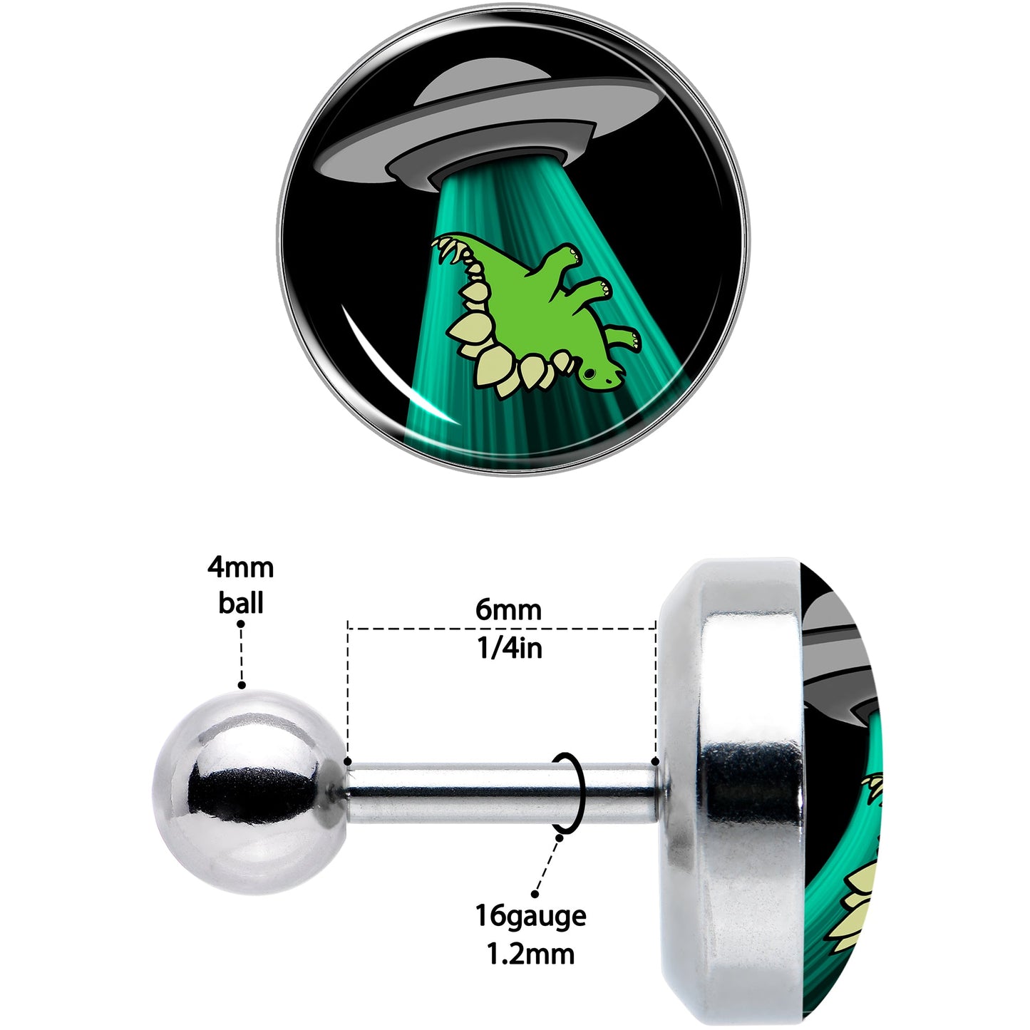 16G 1/4 Alien UFO Dinosaur Abduction Cartilage Tragus Earring by Onyx O