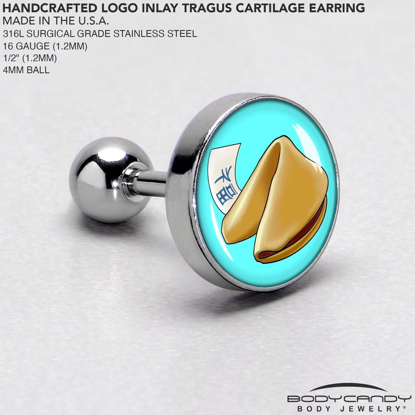 16G 1/4 Fortune Cookie Cartilage Tragus Earring by Onyx O