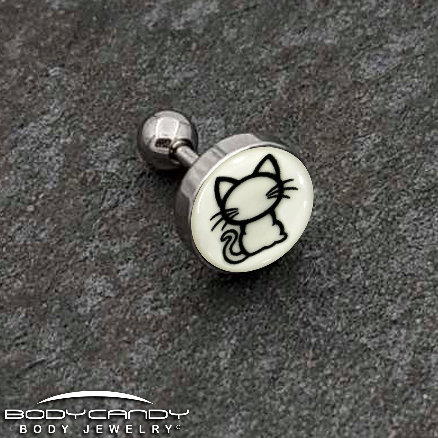 16G 1/4 Glow in the Dark Kitty Cat Tragus Cartilage Earring by Onyx O