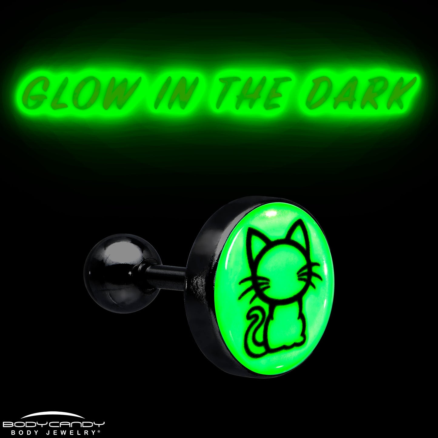 16G 1/4 Glow in the Dark Kitty Cat Tragus Cartilage Earring by Onyx O