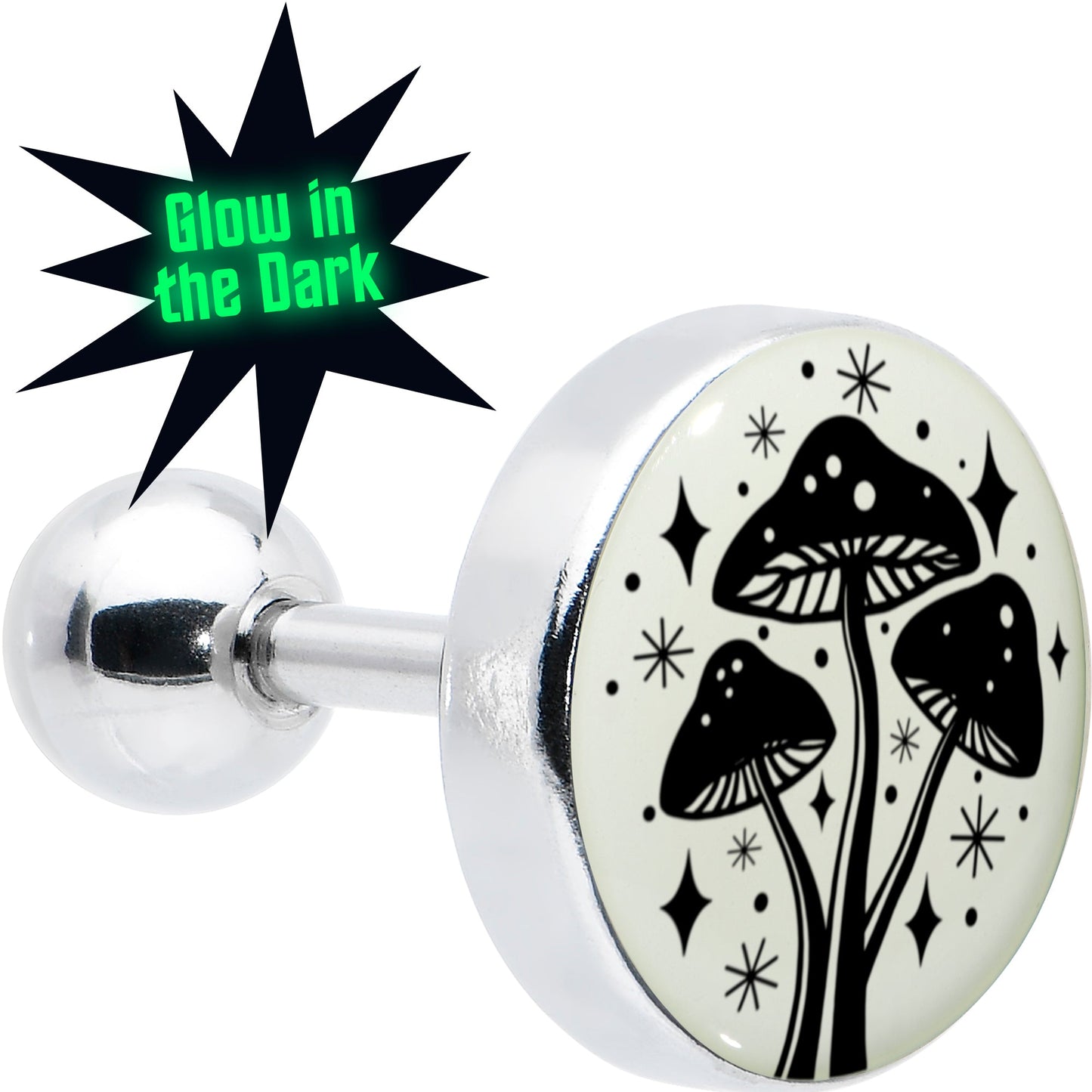 16G 1/4 Glow in the Dark Mystic Mushroom Tragus Cartilage Earring by Onyx O