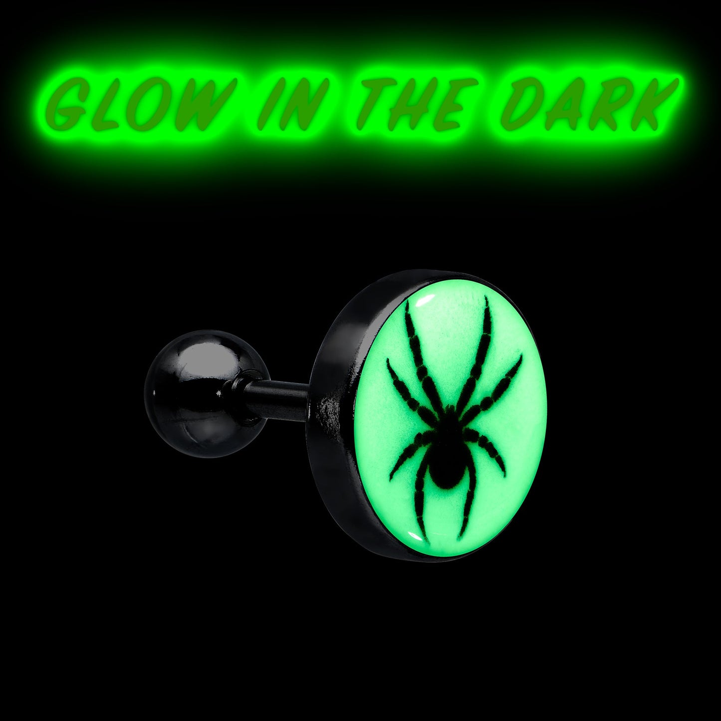 16G Glow in the Dark Black Widow Spider Tragus Cartilage Earring by Onyx O