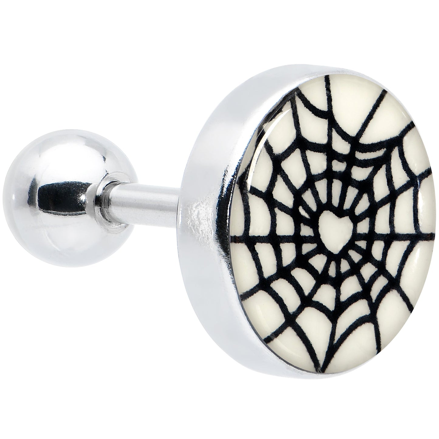 16G 1/4 Glow in the Dark Heart Spider Web Cartilage Tragus Earring