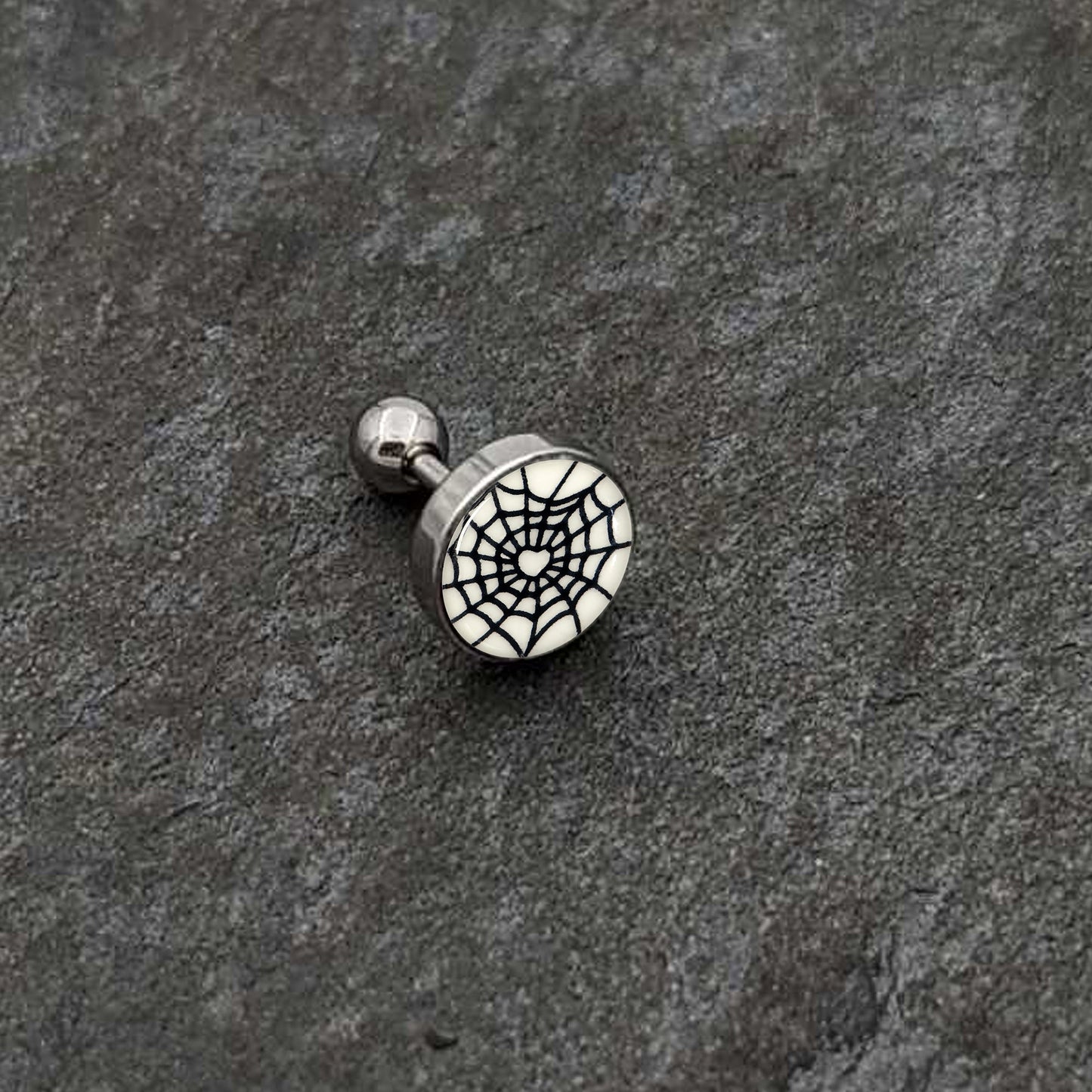 16G 1/4 Glow in the Dark Heart Spider Web Cartilage Tragus Earring