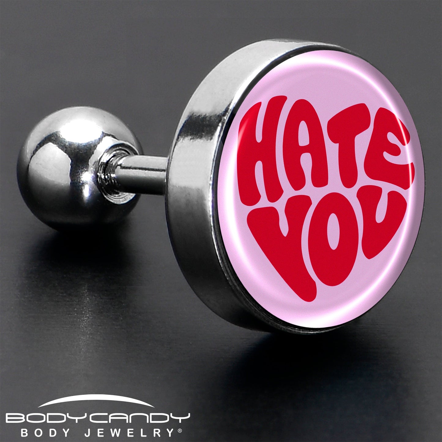 16G 1/4 Retro Text Hate You Tragus Cartilage Earring by Onyx O