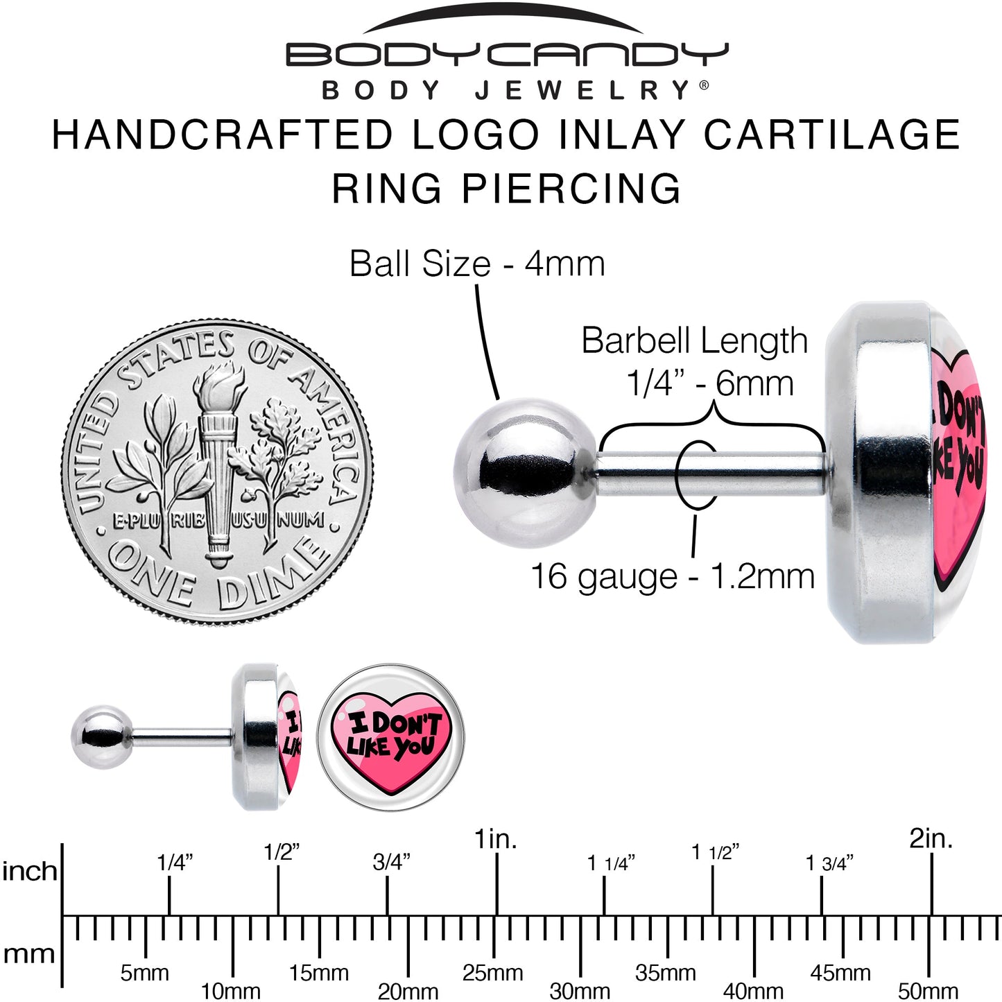 16GI Don't Like You Valentine Heart Tragus Cartilage Earring