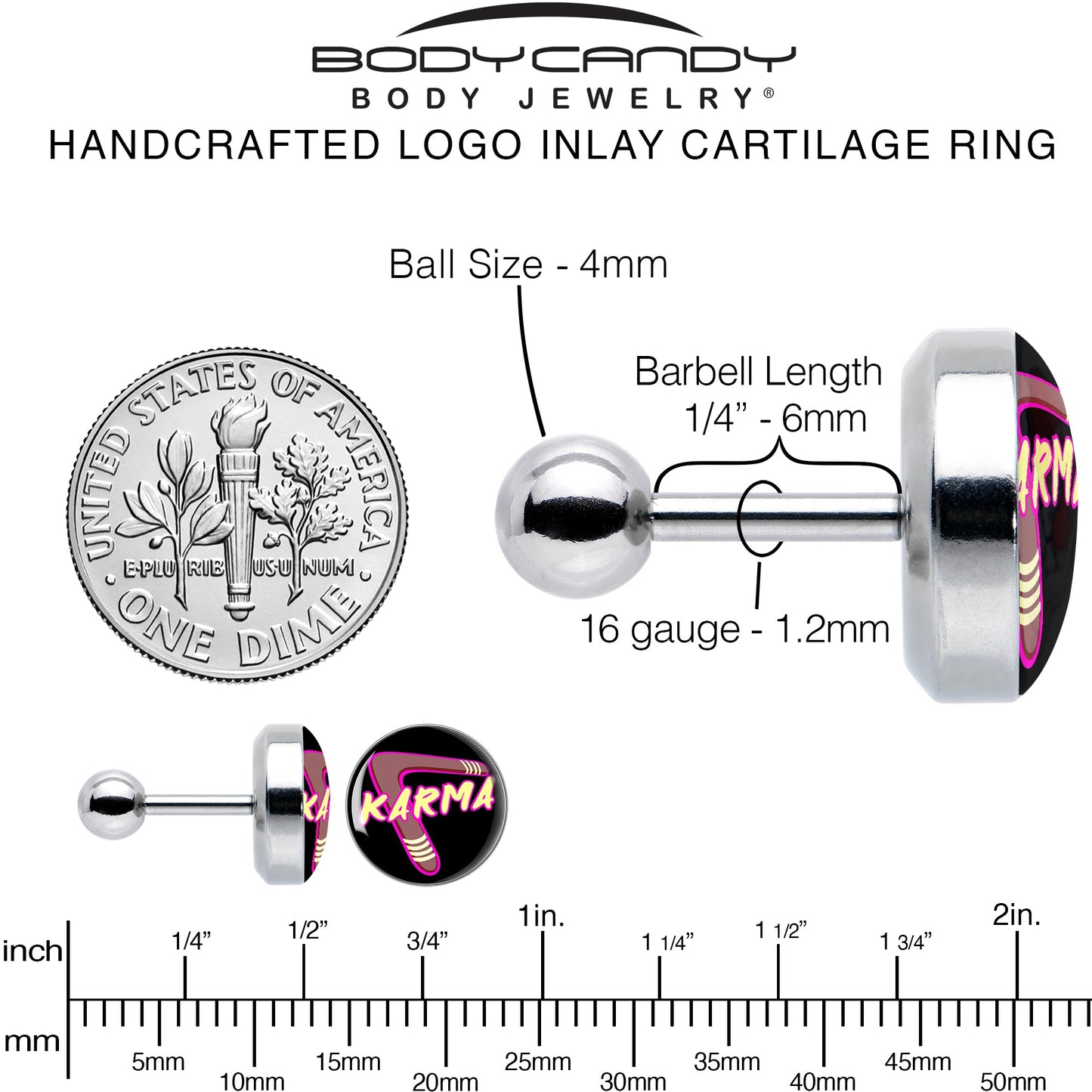 16G 1/4 Karmic Boomerang Tragus Cartilage Earring by Onyx O