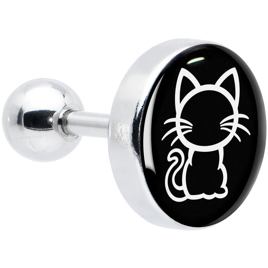 16G 1/4 Black and White Kitty Cat Cartilage Tragus Earring by Onyx O