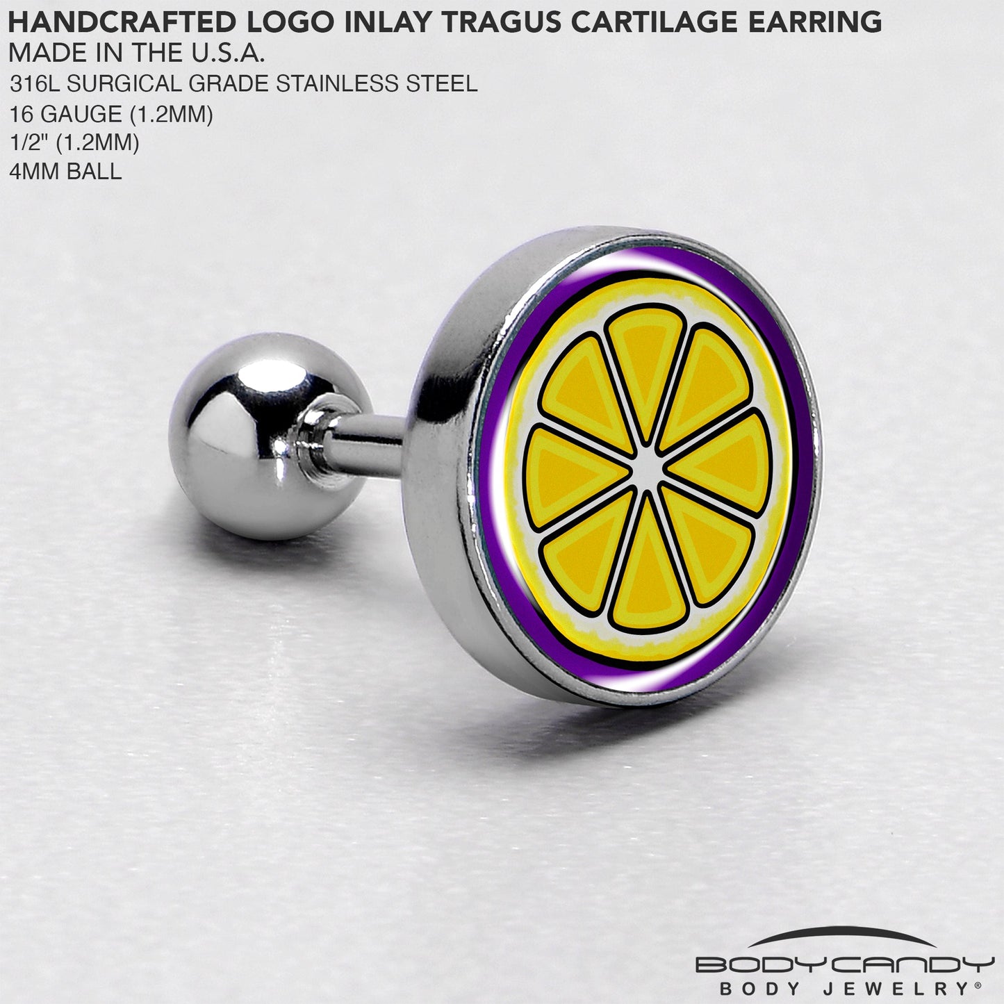 16G 1/4 Yellow Slice of Lemon Tragus Cartilage Earring by Onyx O