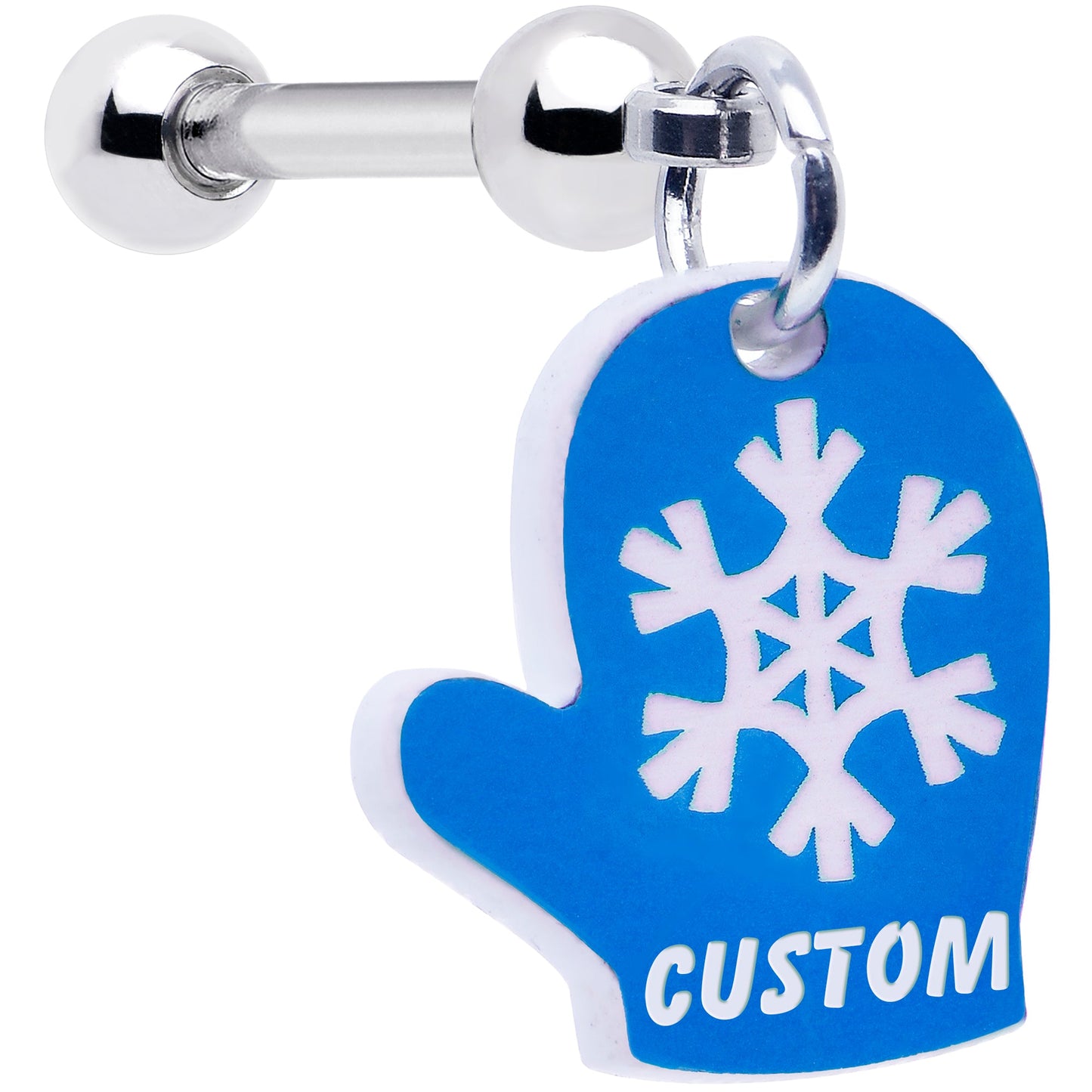 Custom Holiday Mitten Personalized Dangle Barbell Cartilage Earring