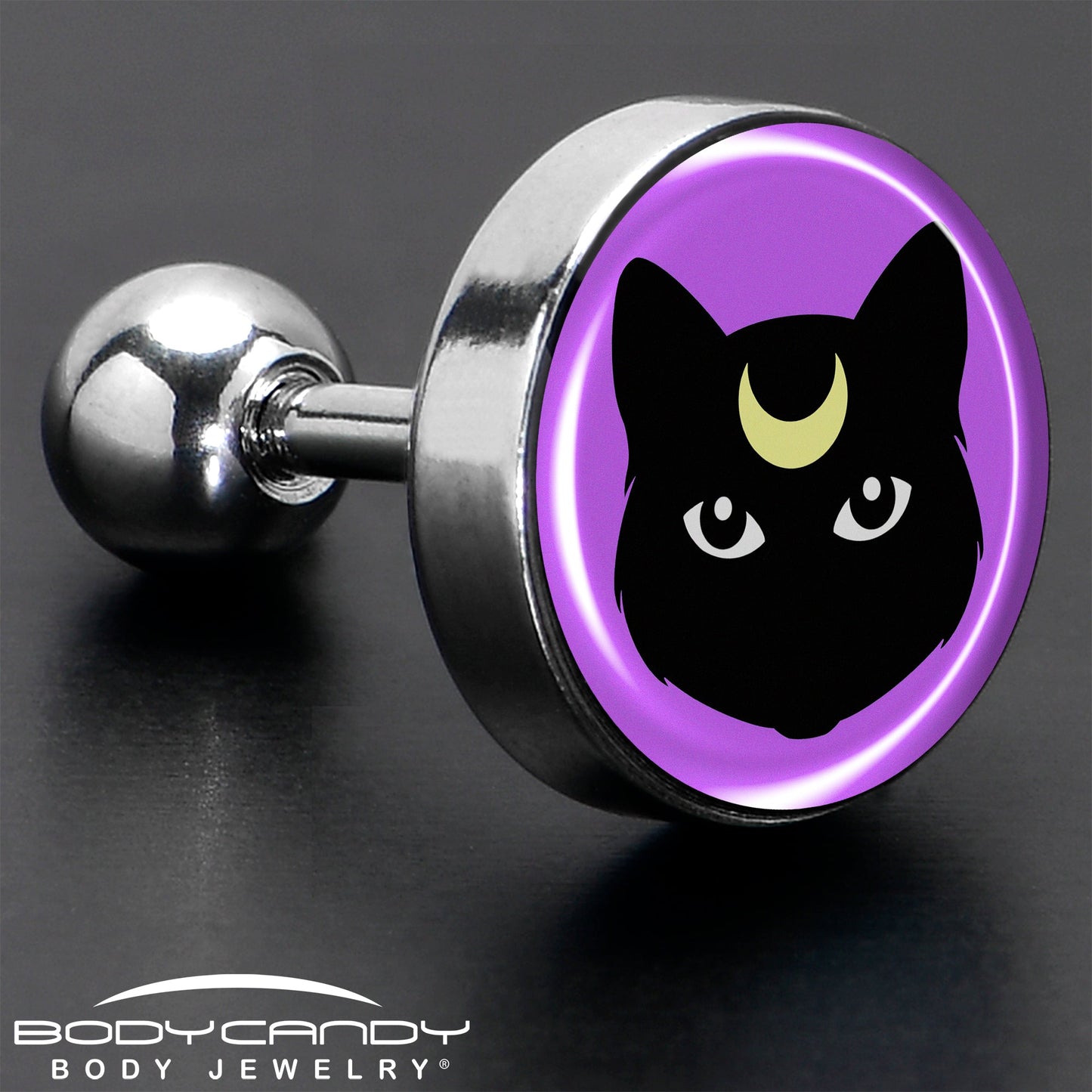 16G 1/4 Black Mystic Kitty Cat Tragus Cartilage Earring by Onyx O