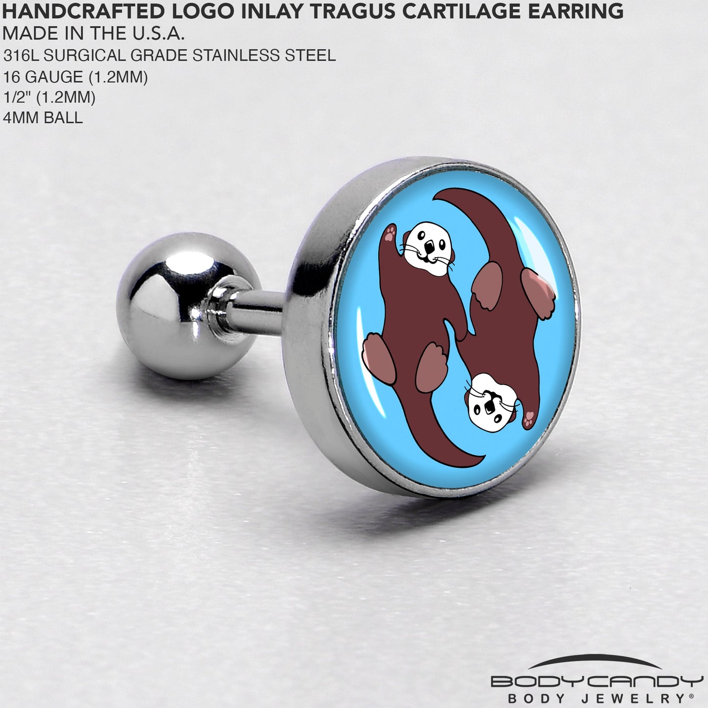 16G 1/4 Oh My Otters Animal Tragus Cartilage Earring by Onyx O