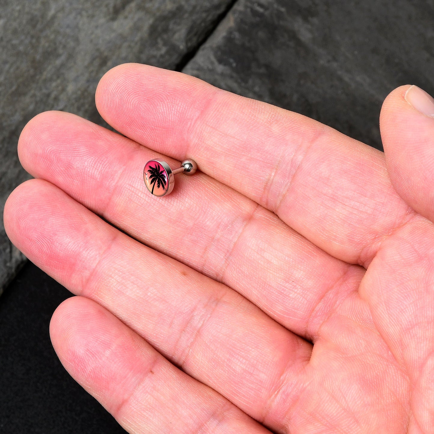 16G 1/4 Red Sunset Palm Tree Cartilage Tragus Earring by Onyx O