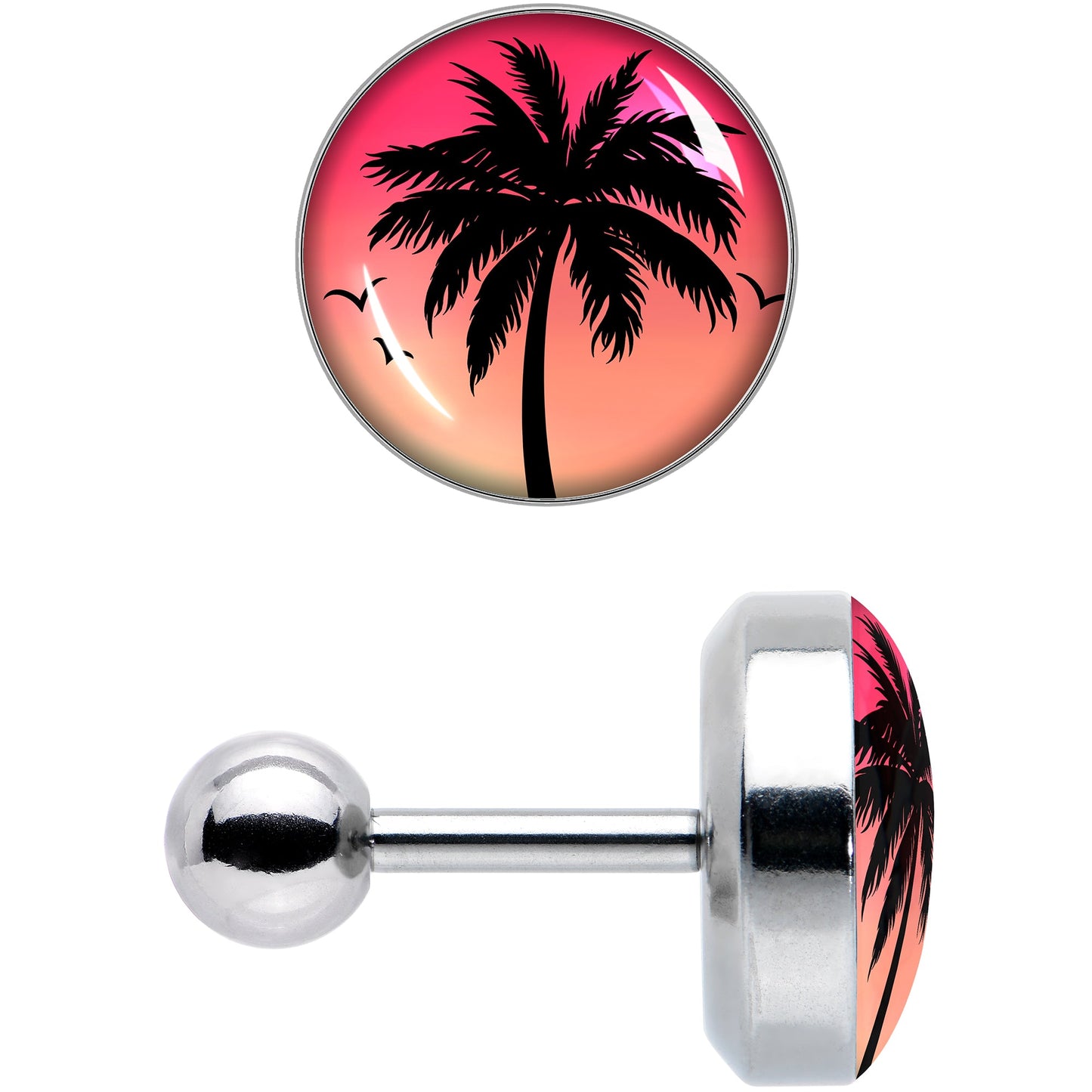 16G 1/4 Red Sunset Palm Tree Cartilage Tragus Earring by Onyx O
