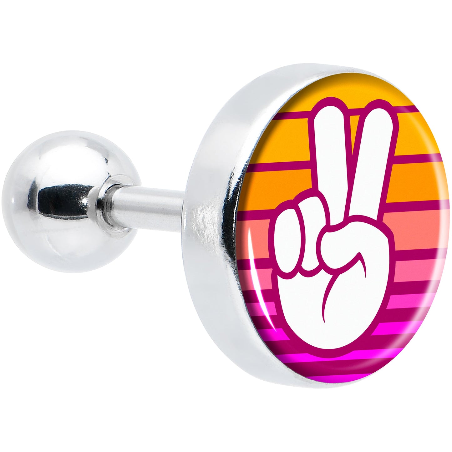 16G 1/4 Retro Stripes Peace Sign Fingers Cartilage Tragus Earring by Onyx O