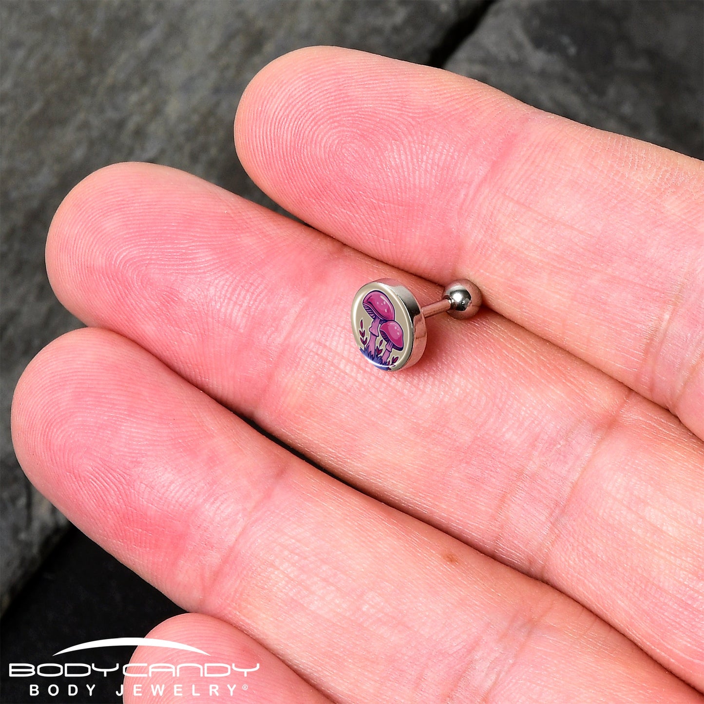 16G 1/4 Artist Drawn Pink Mushrooms Tragus Cartilage Earring by Onyx O