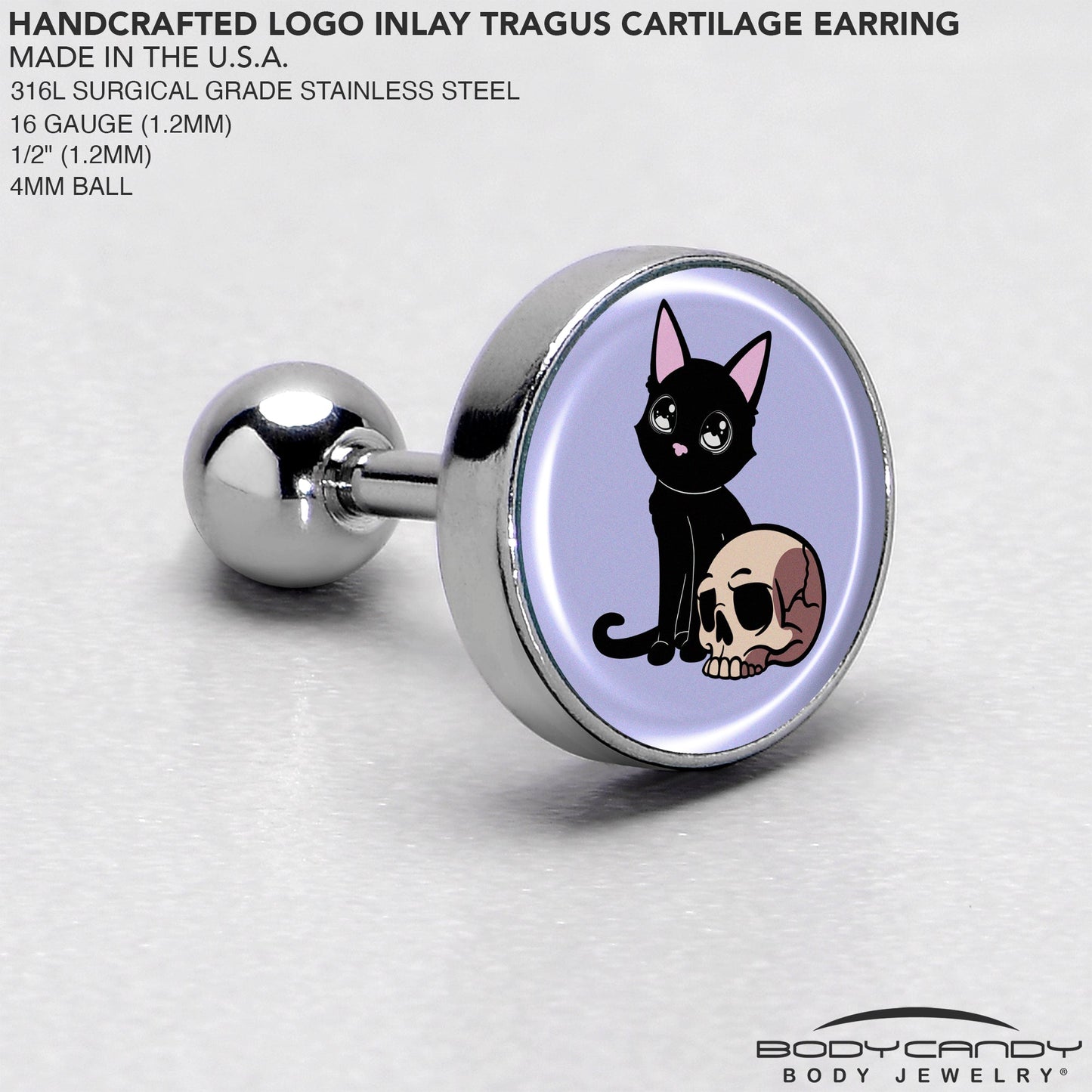 16G 1/4 Skull Cat Tragus Cartilage Earring by Onyx O