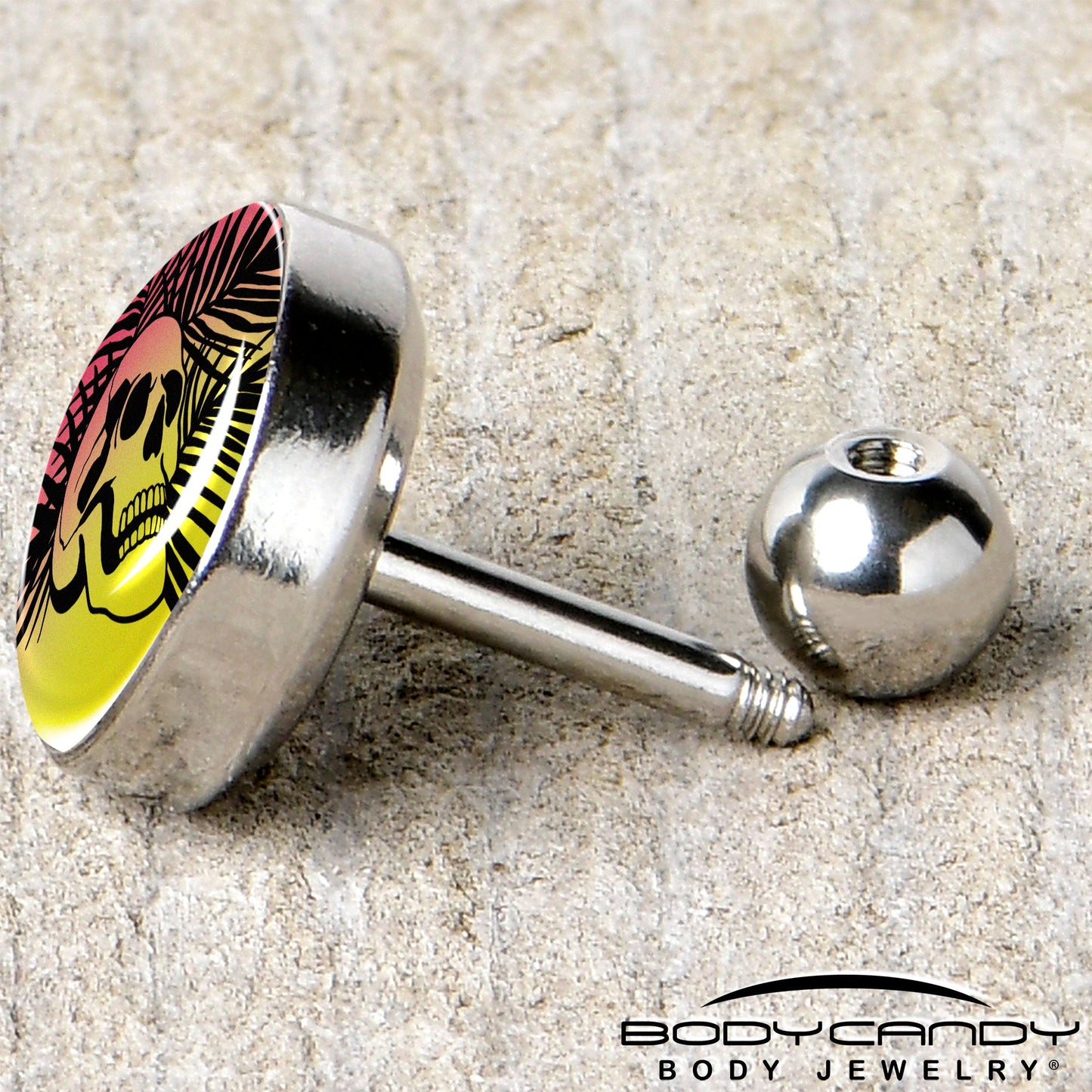 16G 1/4 Red Haze Sunset Skull and Palms Tragus Cartilage Earring by Onyx O