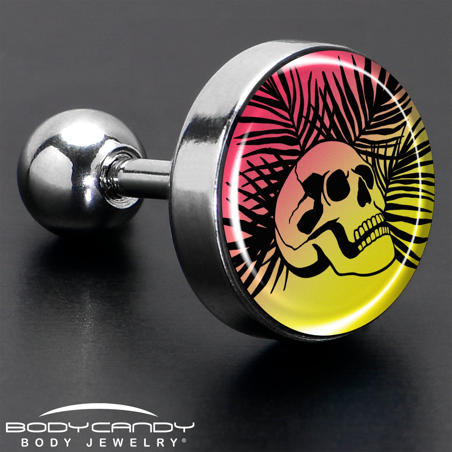 16G 1/4 Red Haze Sunset Skull and Palms Tragus Cartilage Earring by Onyx O