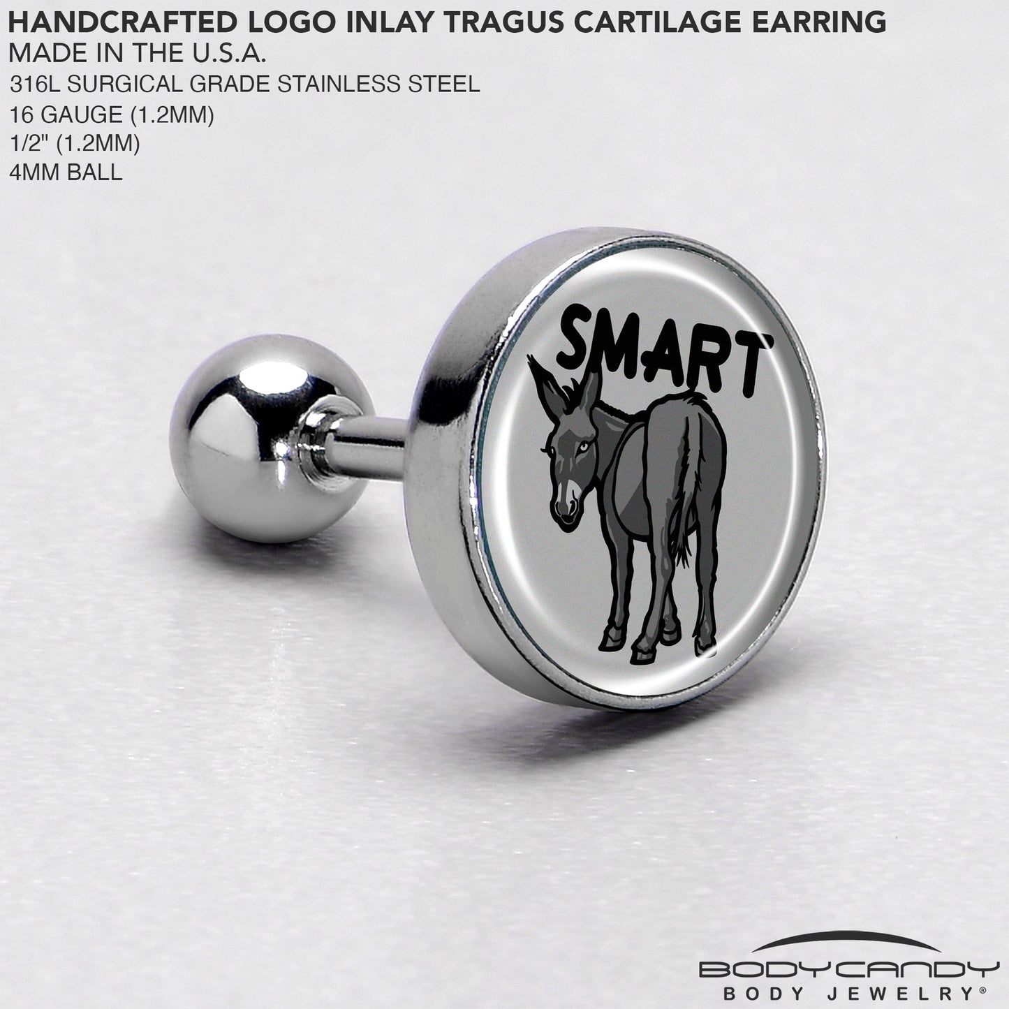 16G 1/4 Donkey Smart Ass Tragus Cartilage Earring by Onyx O