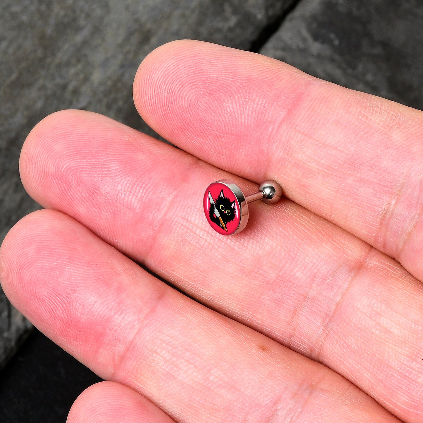 16G 1/4 Stabby Cat Tragus Cartilage Earring by Onyx O