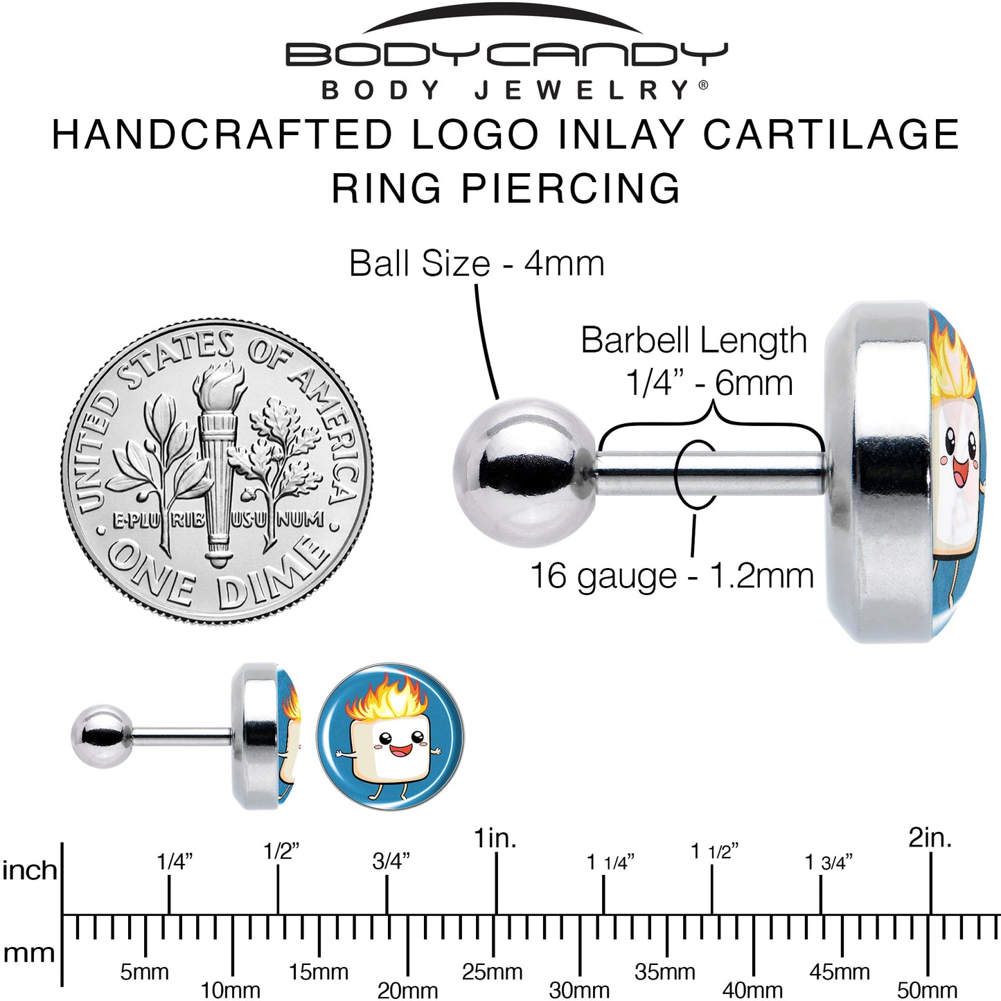 16G 1/4 Burning Marshmallow Tragus Cartilage Earring by Onyx O