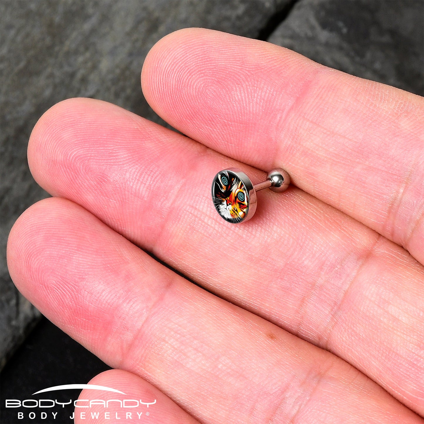 16G 1/4 Colorful Trippy Cat Cartilage Tragus Earring by Onyx O