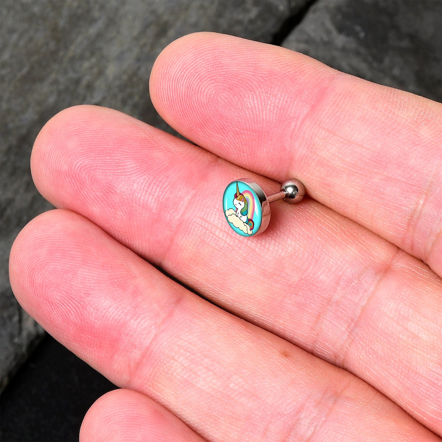 16G 1/4 Rainbow Unicorn Cartilage Tragus Earring by Onyx O