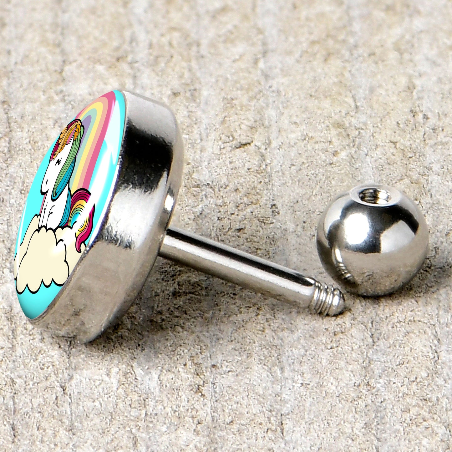 16G 1/4 Rainbow Unicorn Cartilage Tragus Earring by Onyx O