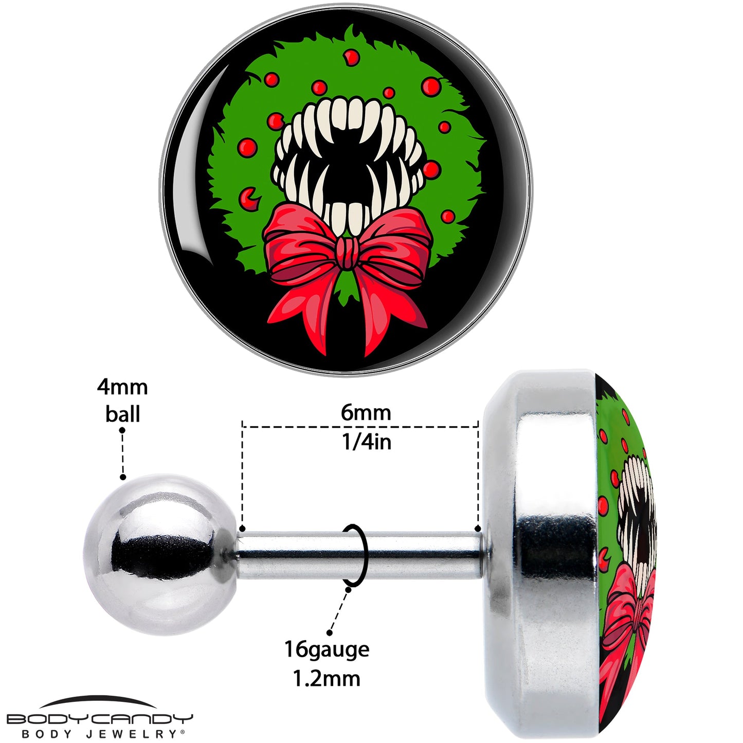 16G 1/4 Holiday Vampire Wreath Tragus Cartilage Earring by Onyx O