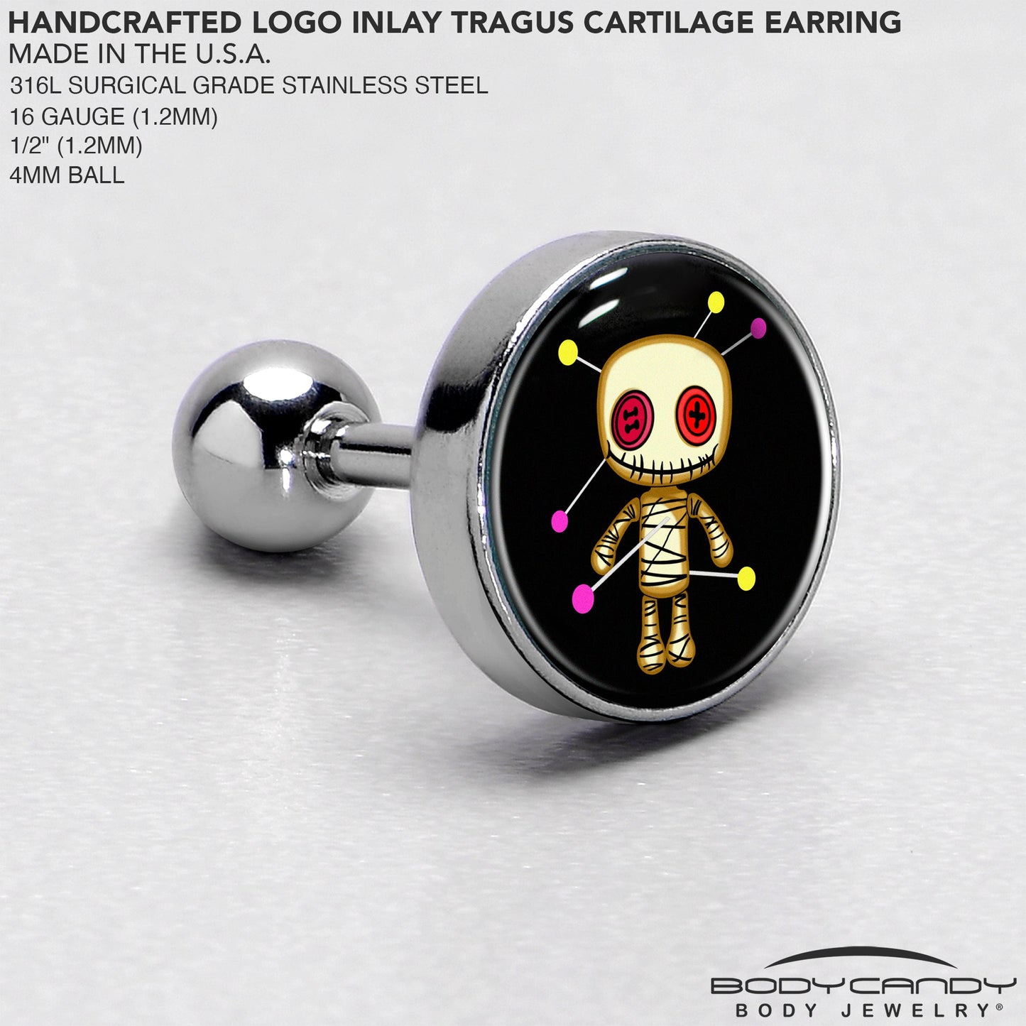 16G 1/4 Voodoo Doll Tragus Cartilage Earring by Onyx O