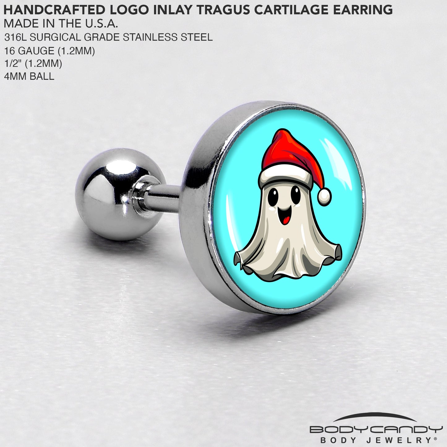 16G 1/4 Holiday Christmas Spirit Ghost Tragus Cartilage Earring by Onyx O
