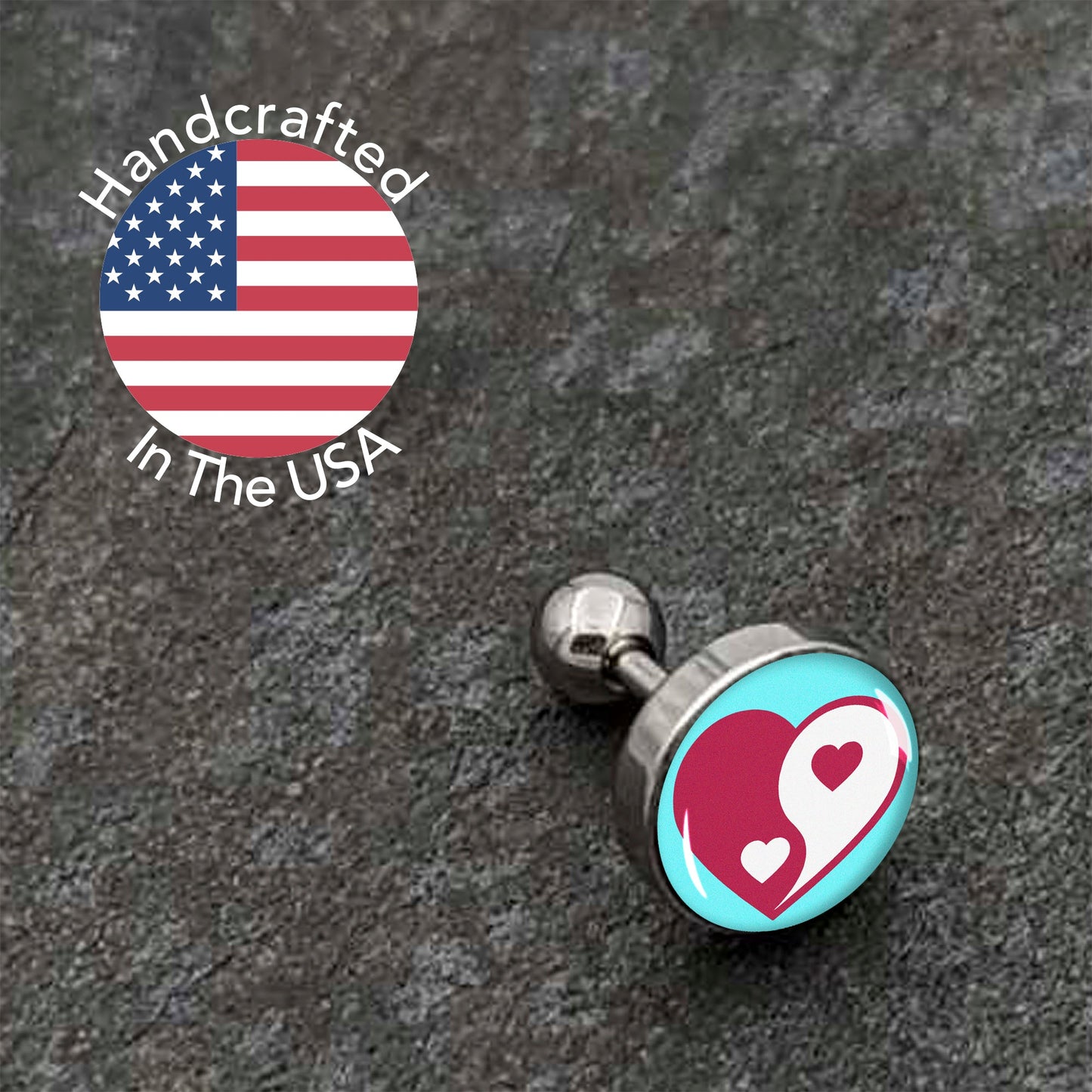 16G 1/4 Love Yin Yang Heart Cartilage Tragus Earring by Onyx O